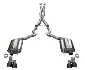 Ford Mustang Performance Exhaust - Dual Rear Exit - CORSA Performance - Xtreme Cat-Back with Black PVD 4in Tips - Black - `18-`23